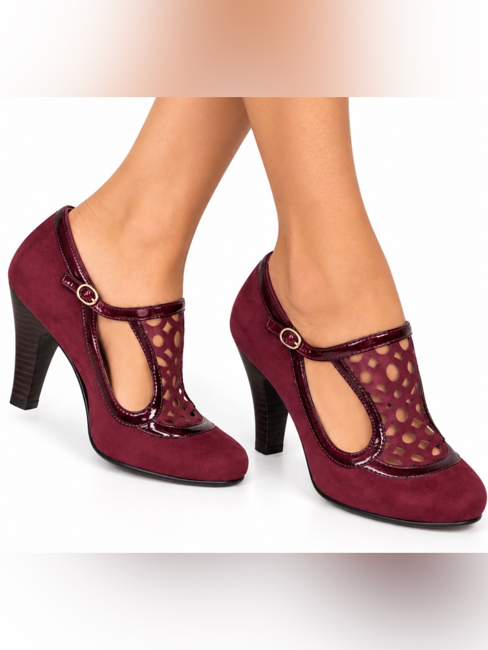 Söfft Burgundy Suede Mary Jane Heels Goth Edwardian Witch Fall Romantic Dark 8.5